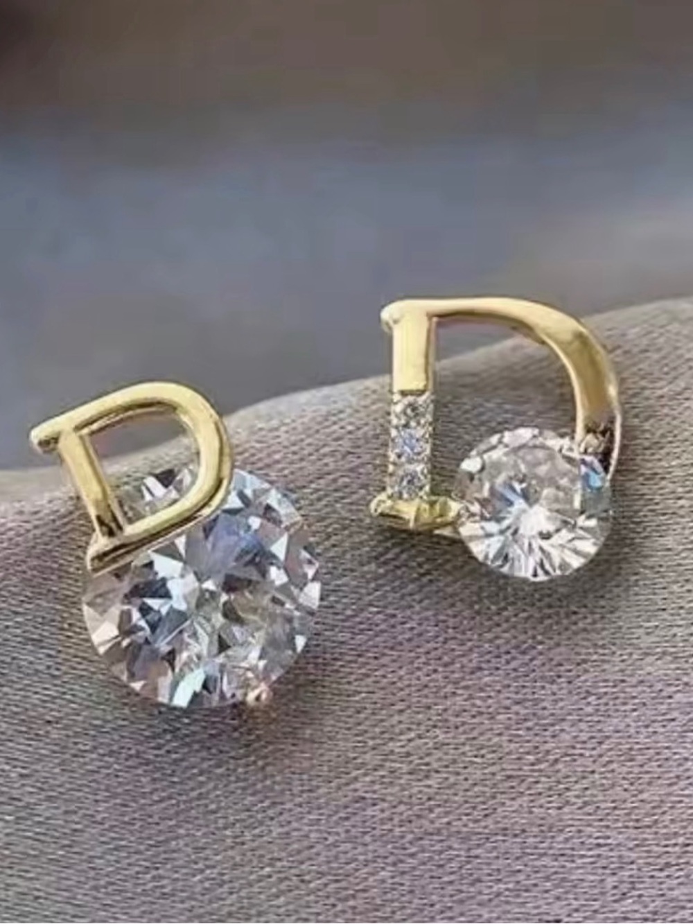 Letter D Gold Tone Crystal Drop Stud Earrings Italian Luxury Jewelry NWOT